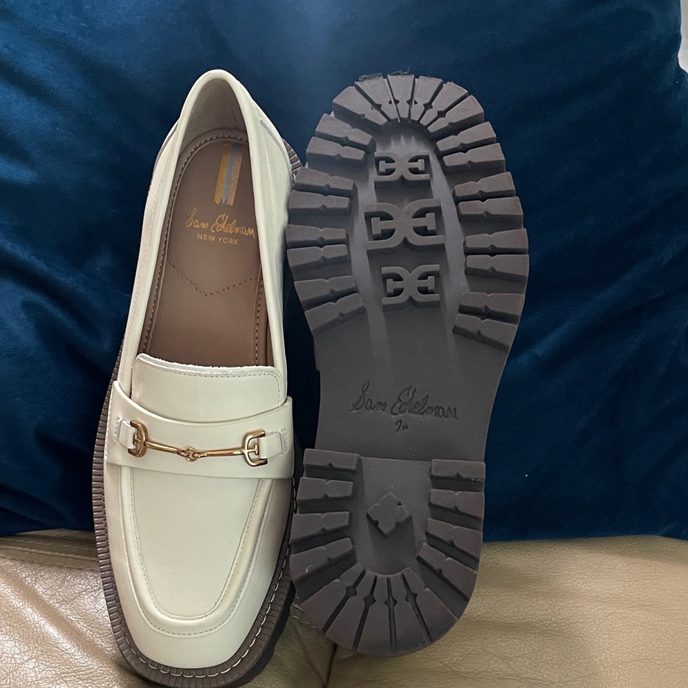 Sam Edelman Laurs Lug Sole Horsebite‎ Cream Loafers Size 7.5 - Picture 10 of 13